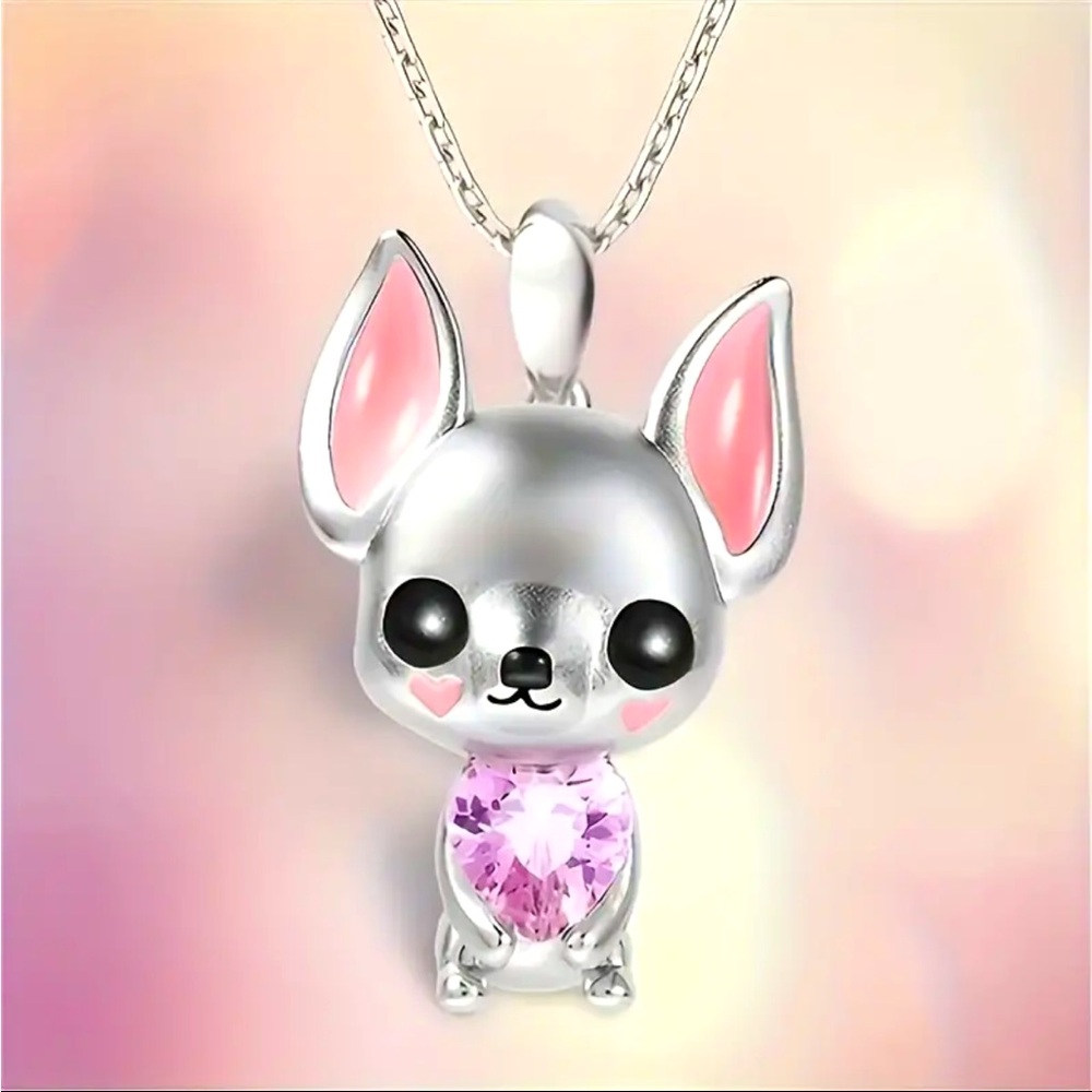 ‼️$7‼️ Cute Chihuahua Puppy Pendant Necklace, Party, Pink Stone - Girl